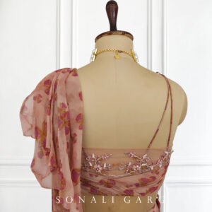 Pink Floral Pre-stitched Saree